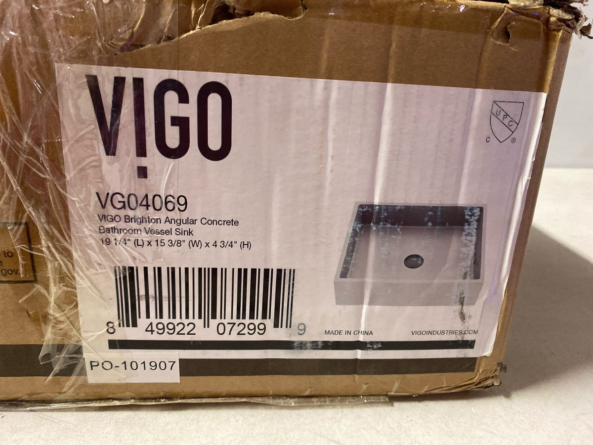 Vigo VG04069 Coca Gothic 19" L x 15" W x 5" H Rectangular Concrete Vessel Bathroom Sink - Gray