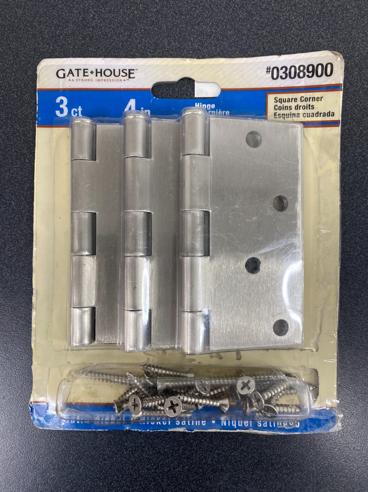 3 Gate House 4-inch Square Corner Hinges - Satin Nickel - 0308900 - NEW