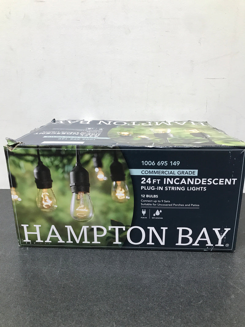 Hampton bay 2416J2-1 12-Light 24 ft. Indoor/Outdoor Plug-In Incandescent Edison Bulb String Light