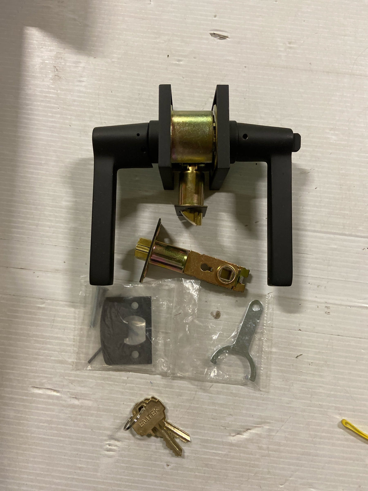 Emtek 5122HLOUS19LH Helios Left Handed Single Cylinder Keyed Entry Door Lever Set with Square Rose - Flat Black