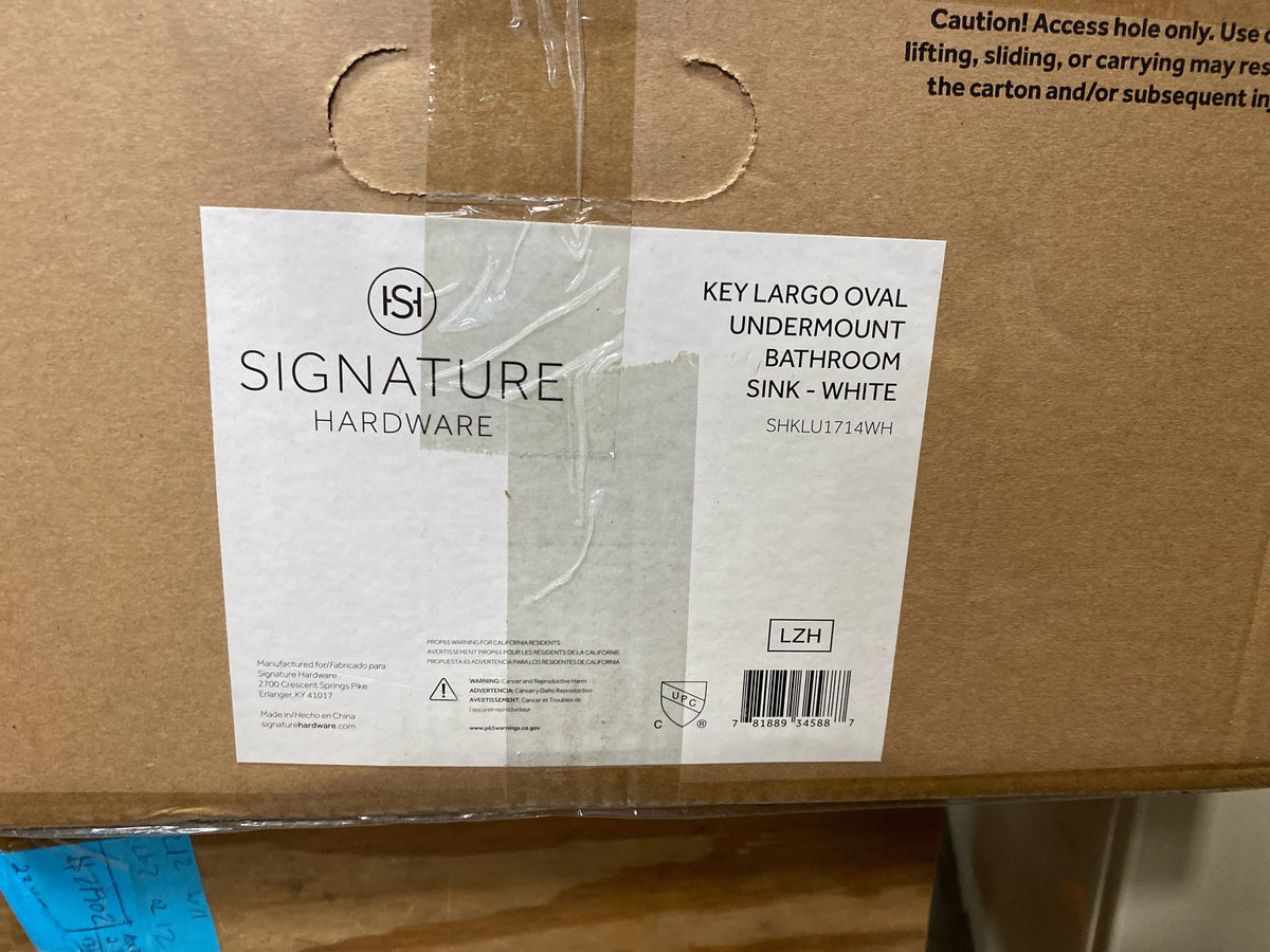 Signature Hardware SHKLU1714WH Key Largo 19" Oval Porcelain Undermount Bathroom Sink - White