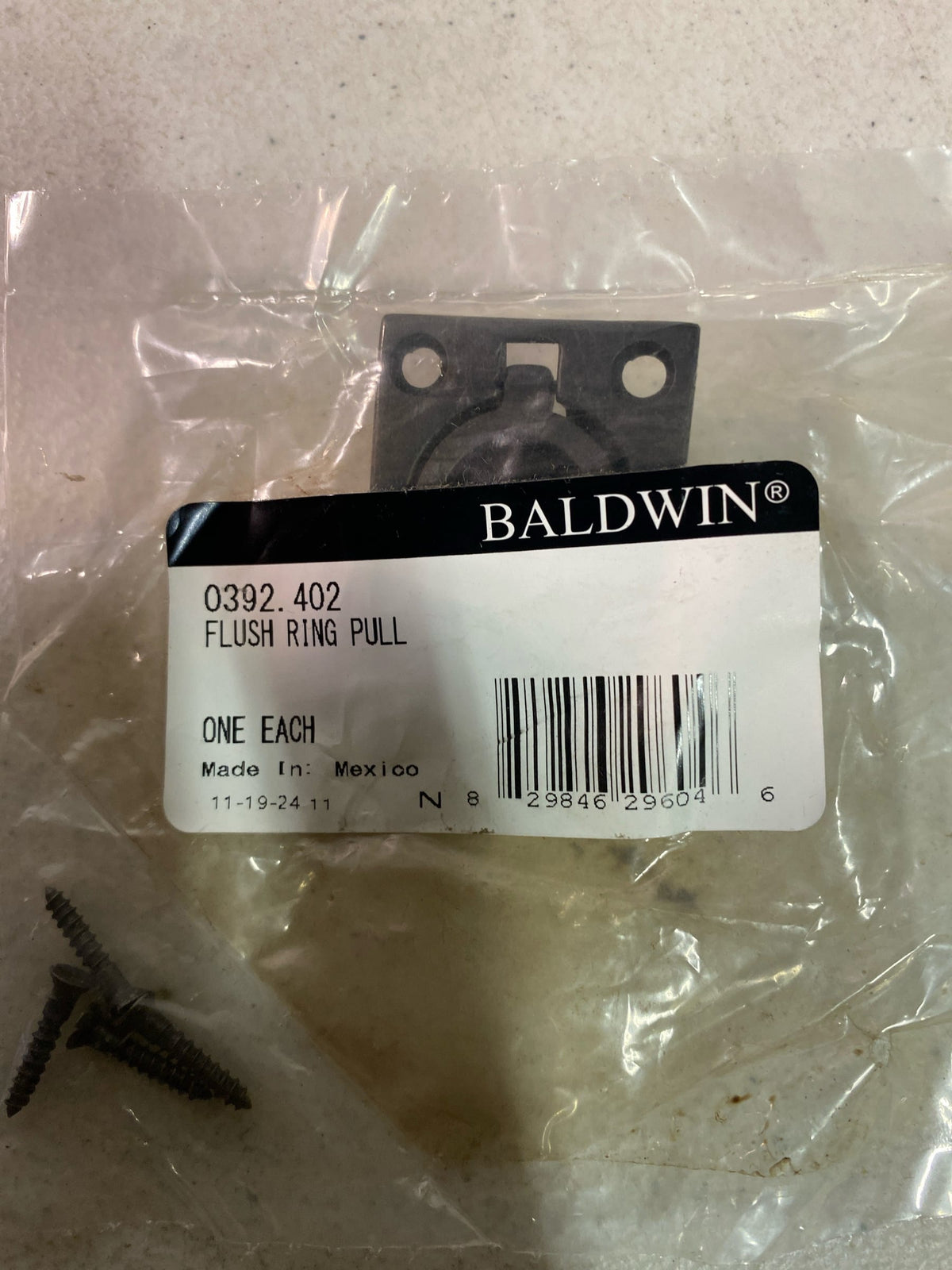 Baldwin 0392402 1-1/4 Inch x 1-1/2 Inch Flush Cabinet Pull - Distressed Oil Rubbed Bronze