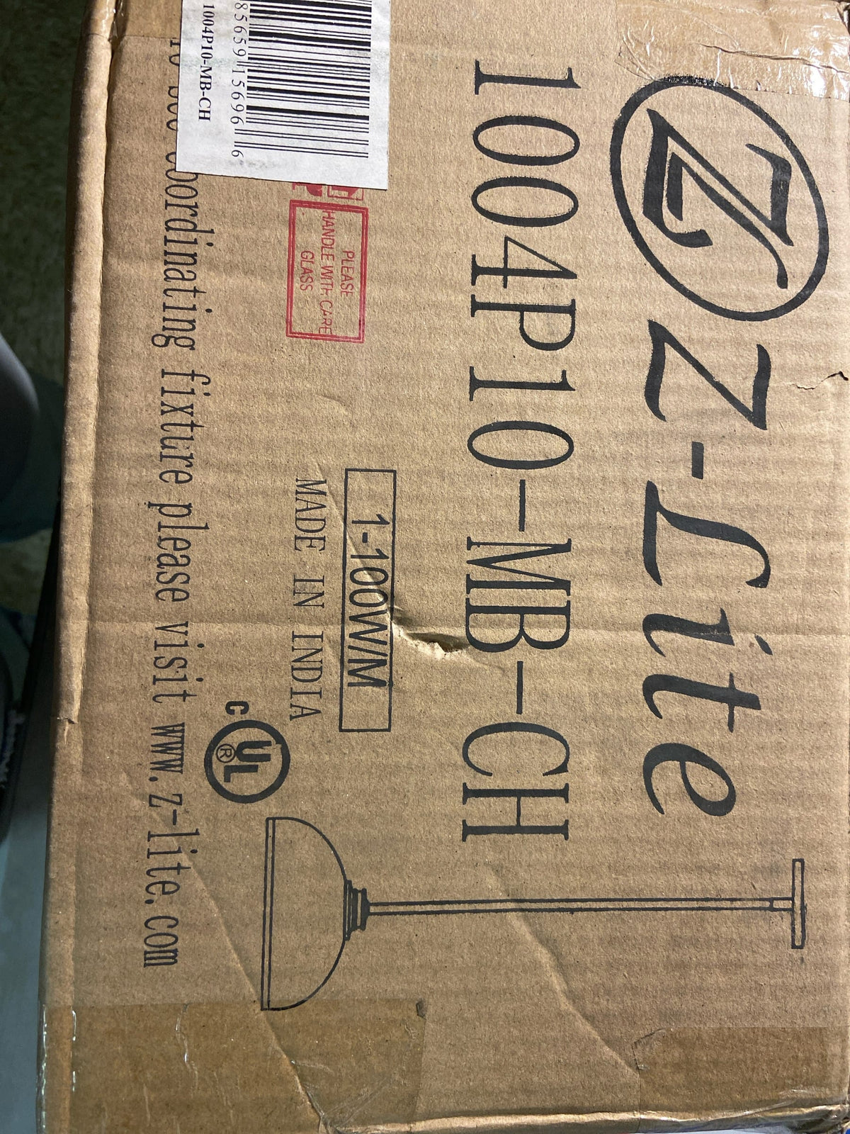 Z-Lite 1 Light Pendant 1004P10-MB-CH