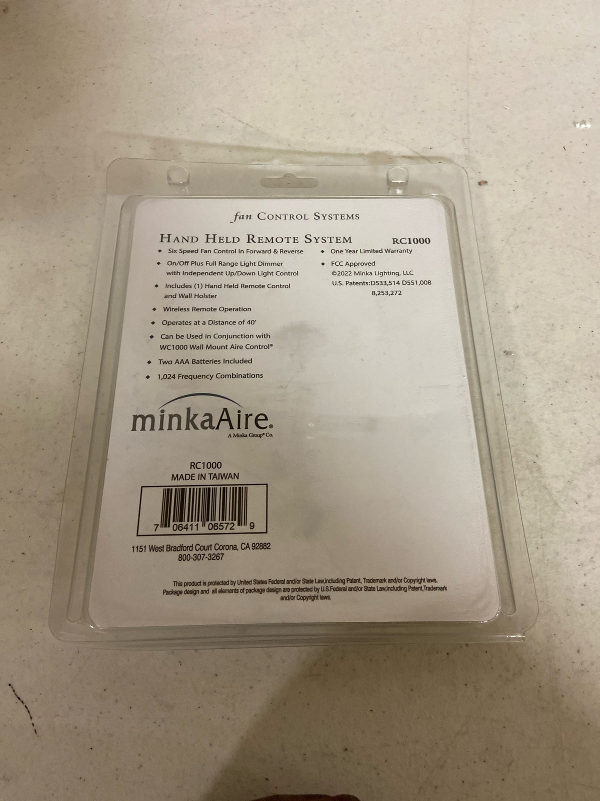DC Hand HELD Remote Transmitter by Minka-Aire RC1000 in White Finish