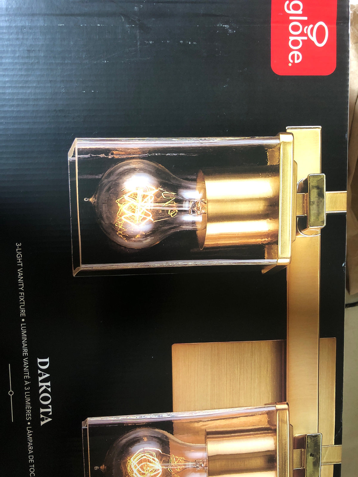 Globe Electric 65564 Dakota 3-Light Vanity Light, Matte Brass, Glass Shades