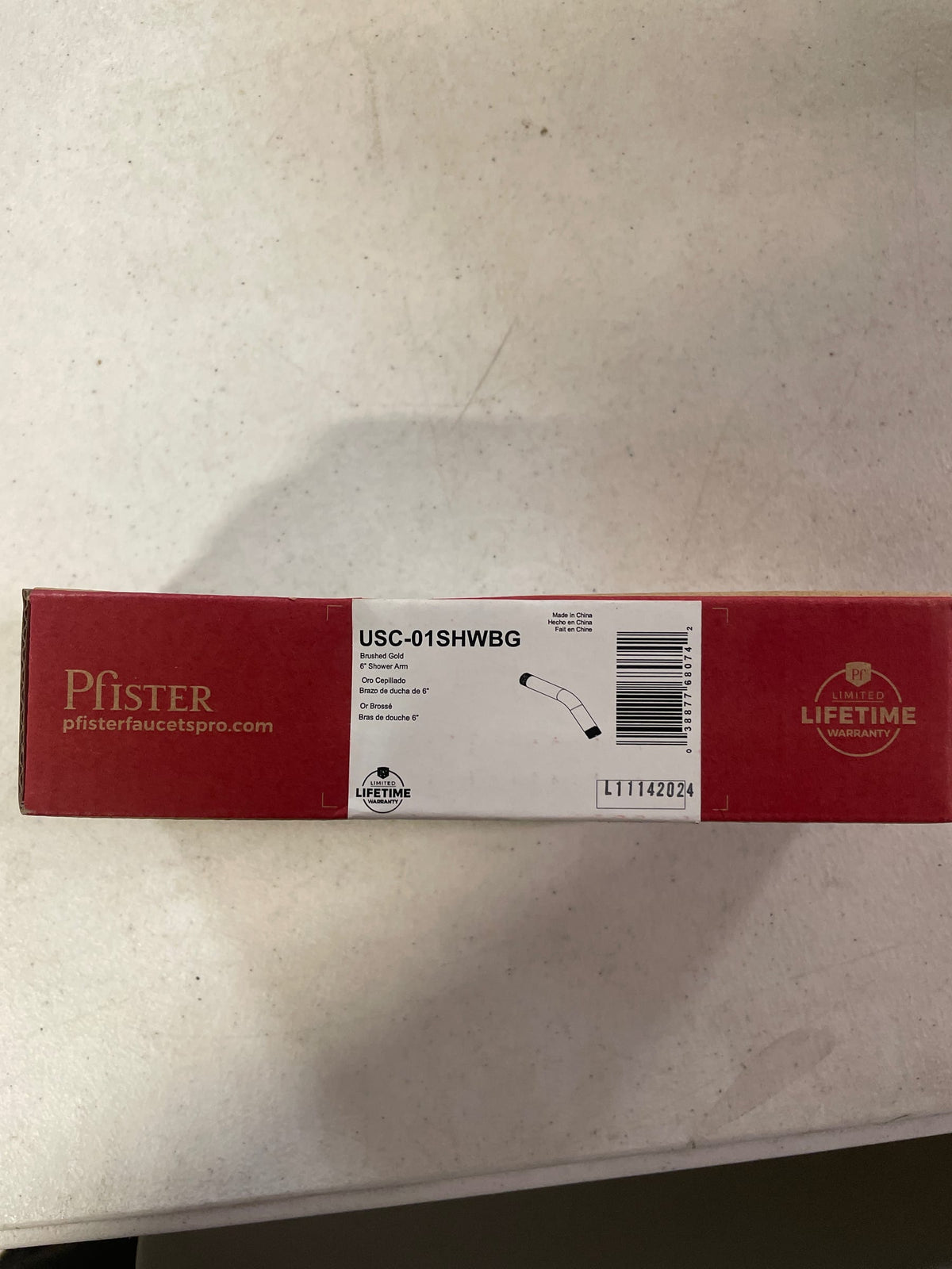 Pfister USC-01SHW Universal 6" Curved Shower Arm - Brushed Gold