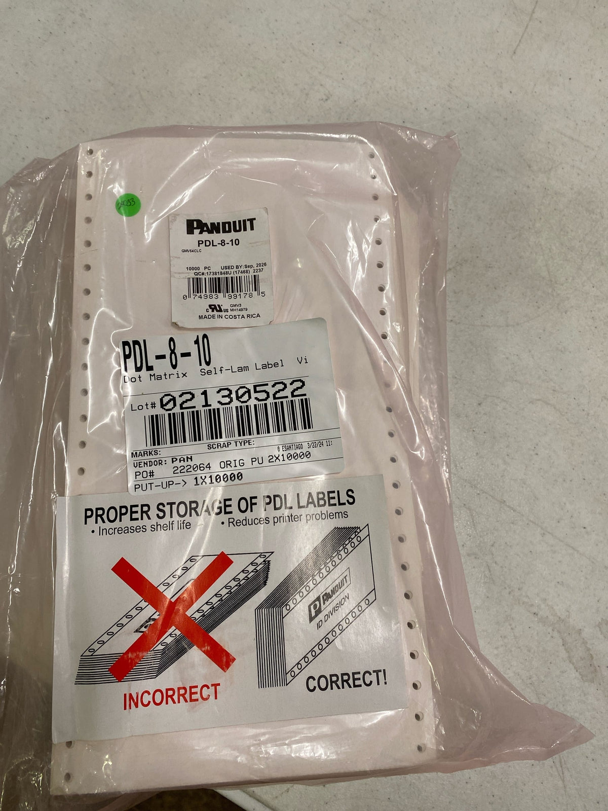 Panduit PDL-8-10 Dot-Matrix Self-Laminating Label, 0.80 by 1.44-Inch, Vinyl, White (10,000-Pack)