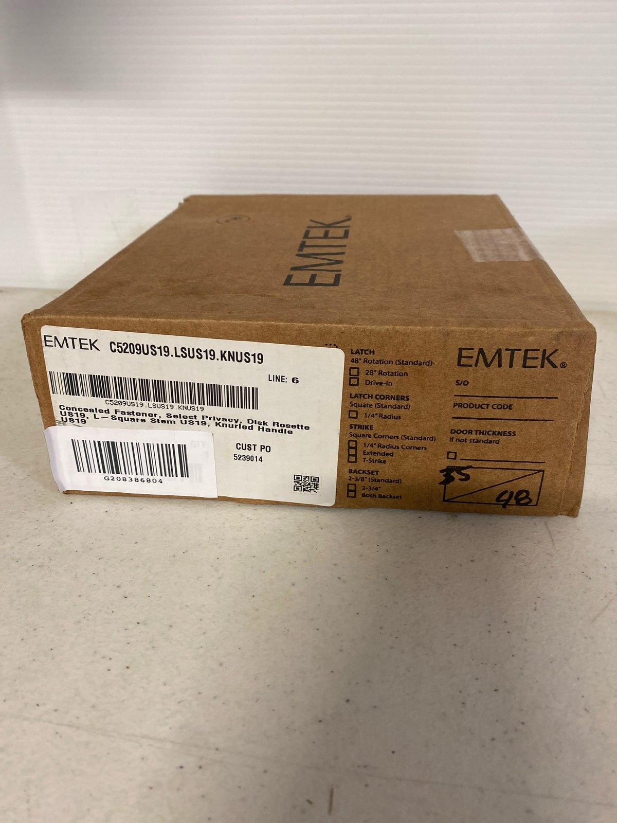 Emtek L-Square Stem Knurled Lever 2-3/8 in Backset Privacy w/CF Mechanism for 1-3/8 in to 1-3/4 in Door