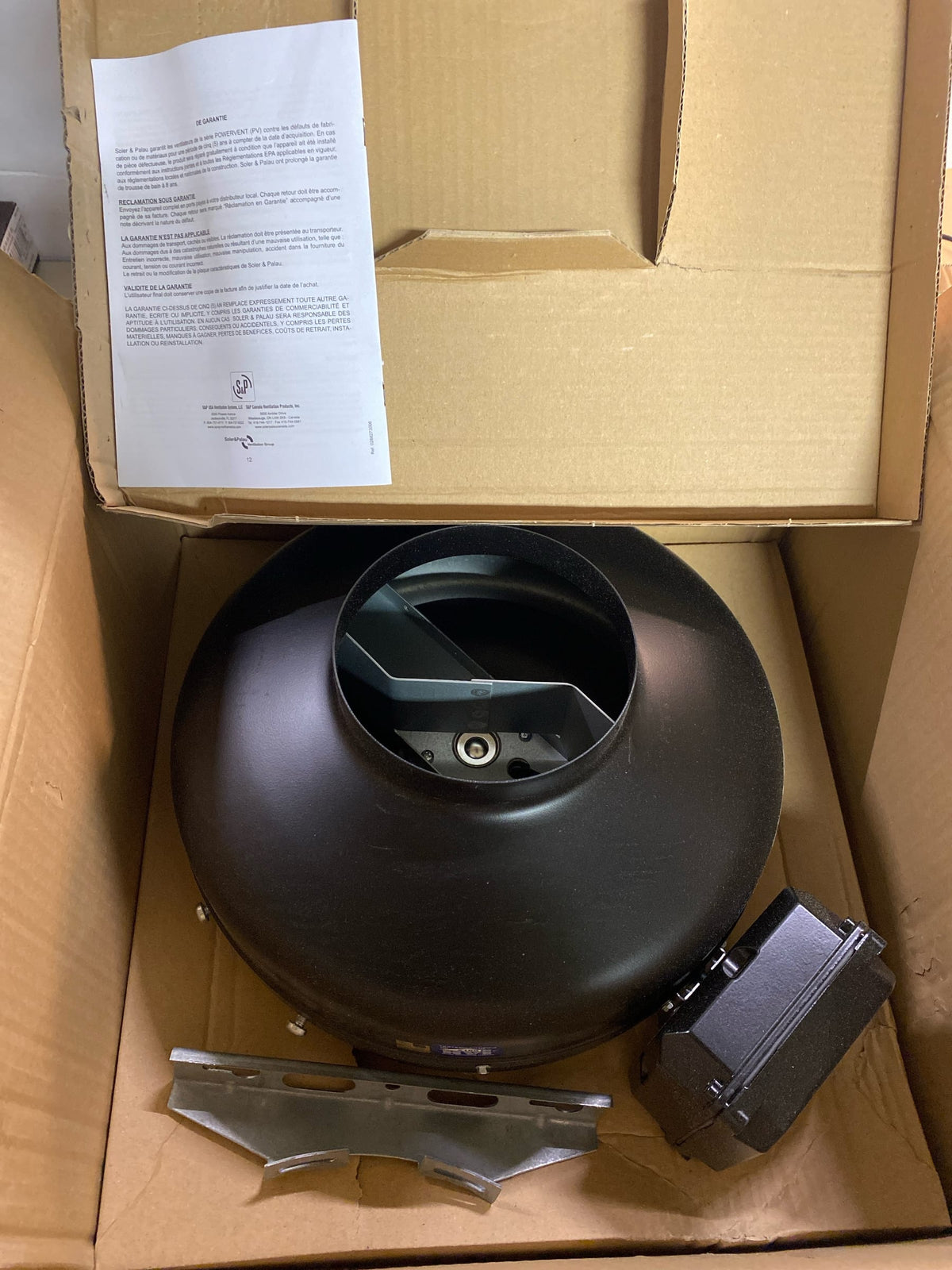 Soler and Palau PV-150X 6"/150MM Inline Centrifugal Duct Fan - Galvanized Steel w/Black Baked Enamel