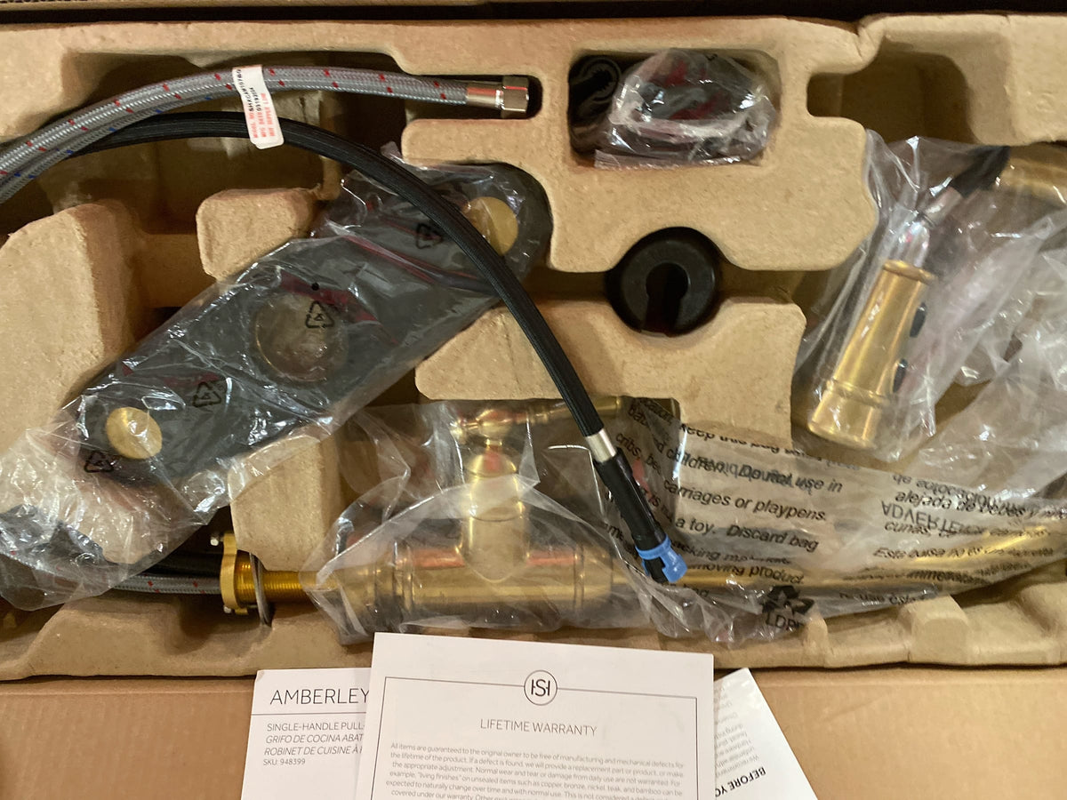 Signature hardware 476858 Amberley Single Handle Pull Down Kitchen Faucet in Brushed Gold