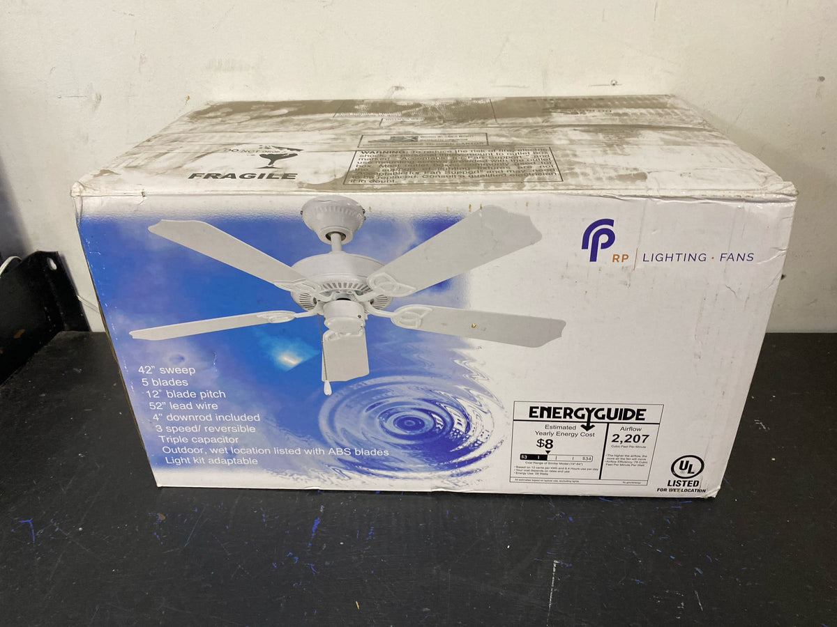 RP Lighting Sunset II 42-Inch 5 Blade Indoor/Outdoor Ceiling Fan, White