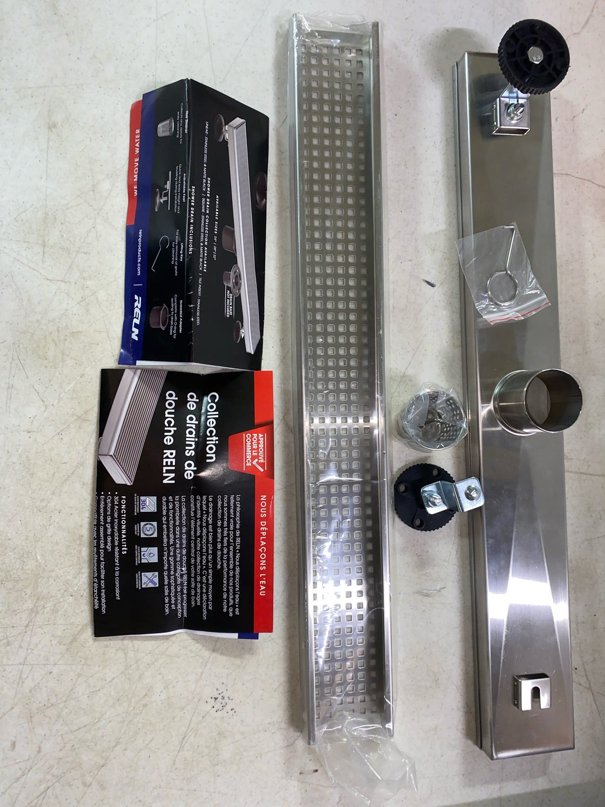 Reln FD2403SQSS 24 in. Stainless Steel Linear Shower Drain with Square Pattern Drain Cover