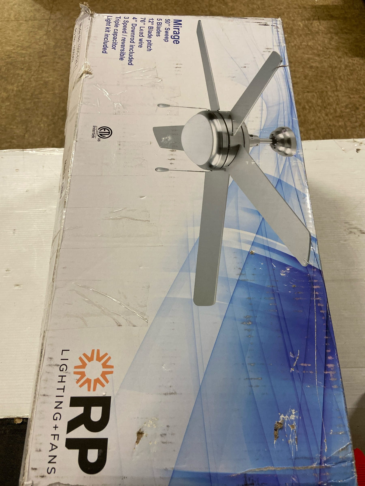 RP Lighting + Fans Mirage 50" 5 Straight Blade Indoor Ceiling Fan with LED Bulbs Included - White