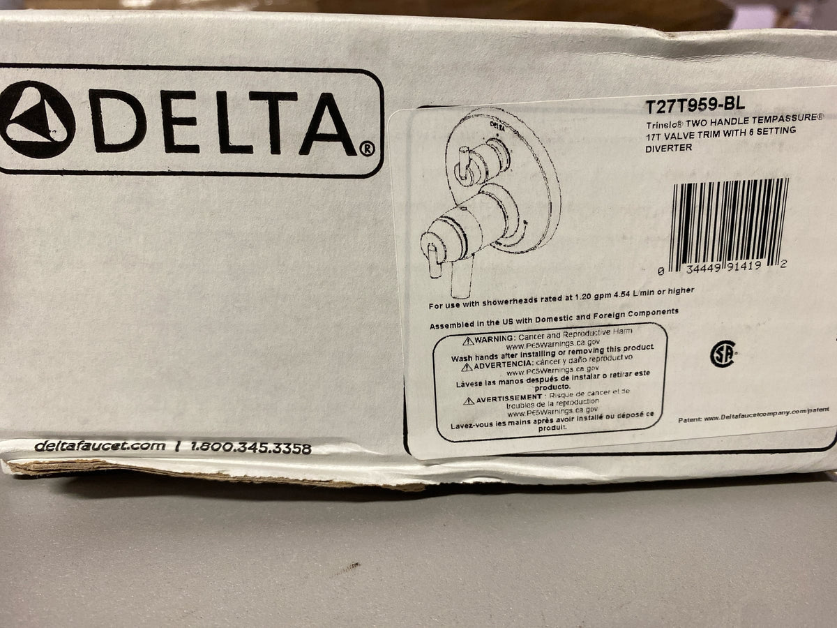 Delta T27T959-BL Trinsic 17T Series Thermostatic Valve Trim with Integrated Volume Control and 6 Function Diverter for Three Shower Applications - Less Rough-In - Matte Black