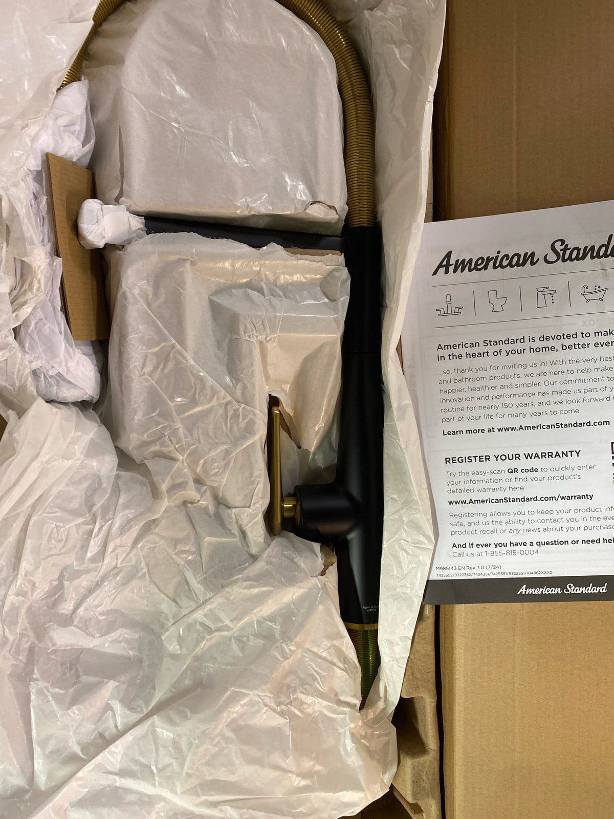 American Standard 1048824240 Aspirations 1.8 GPM Single Hole Pre-Rinse Pull Down Kitchen Faucet - Matte Black / Brush Cool Sunrise