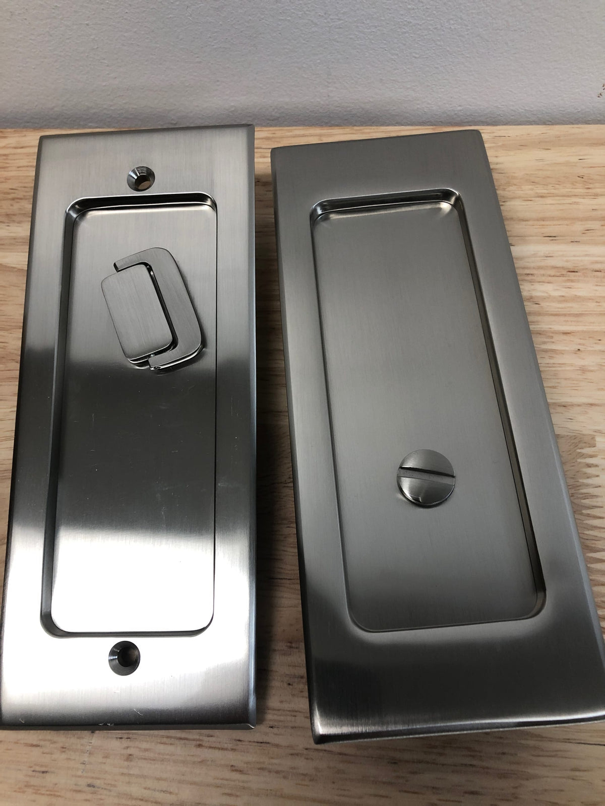 Emtek 2115US26138 Modern Rectangular 7-1/4 Inch Privacy Mortise Pocket Door Lock for 1-3/8" Thick Doors - Polished Chrome