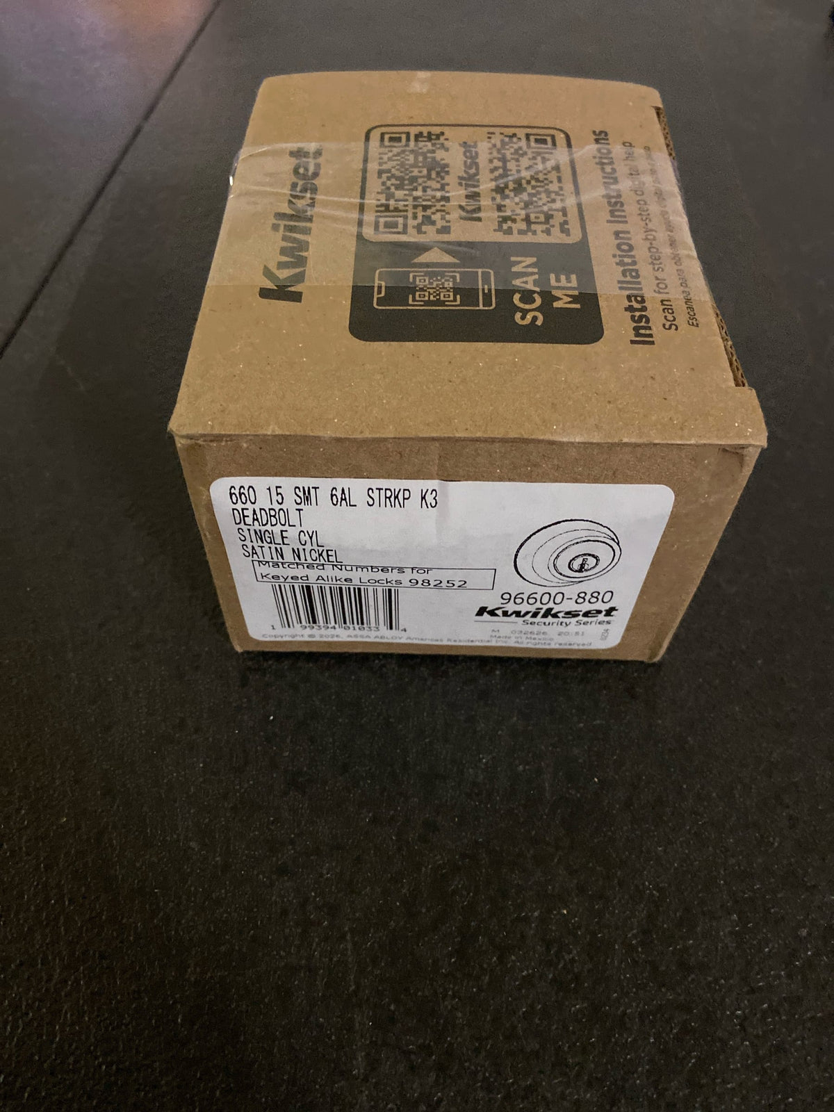 Kwikset 660-15S.STRKP 660 Series Deadbolt Single Cylinder Deadbolt with Smartkey - Satin Nickel