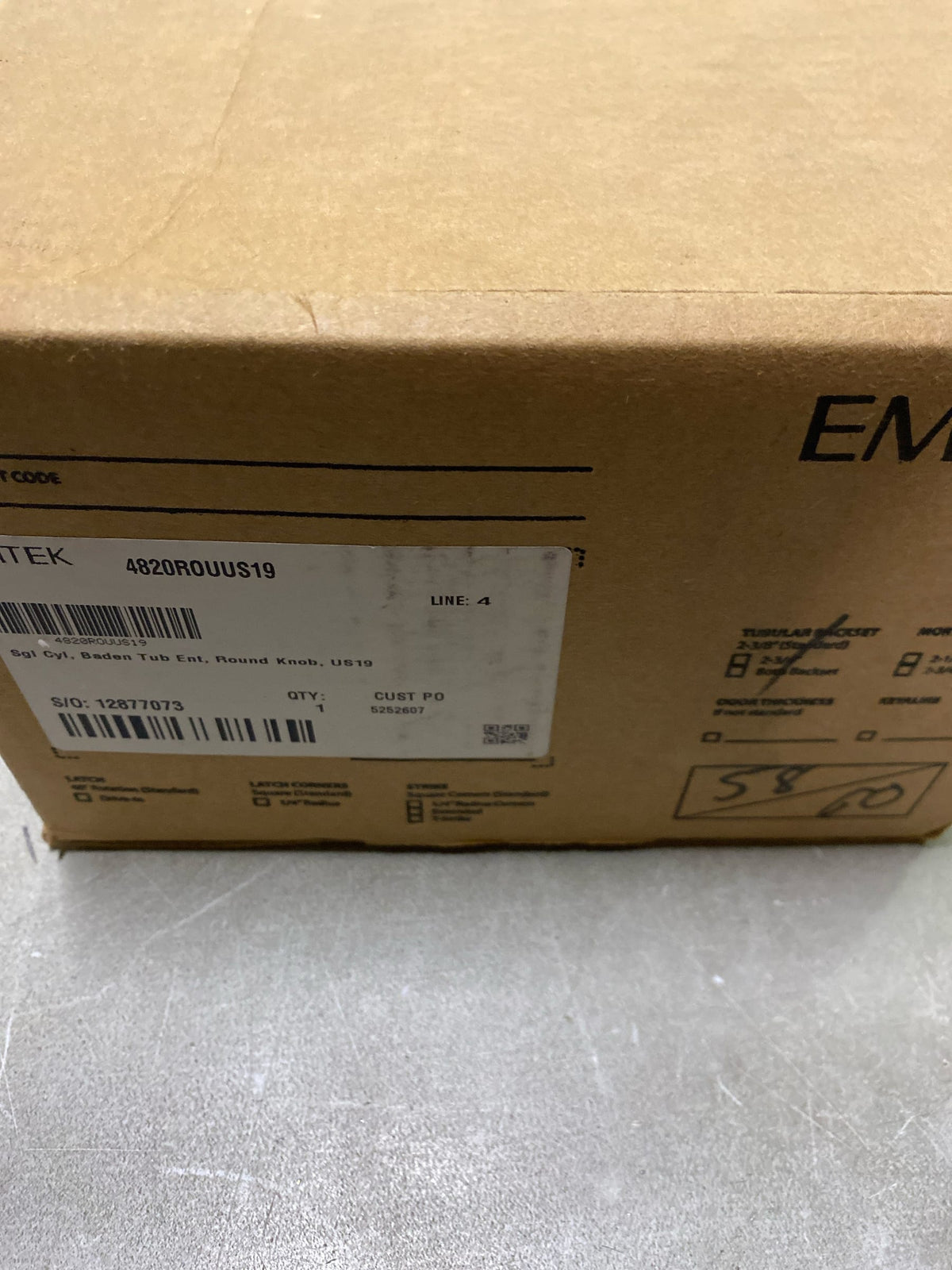 Emtek 4820ROUUS19 Baden Sectional Single Cylinder Keyed Entry Handleset with Round Interior Knob - Flat Black