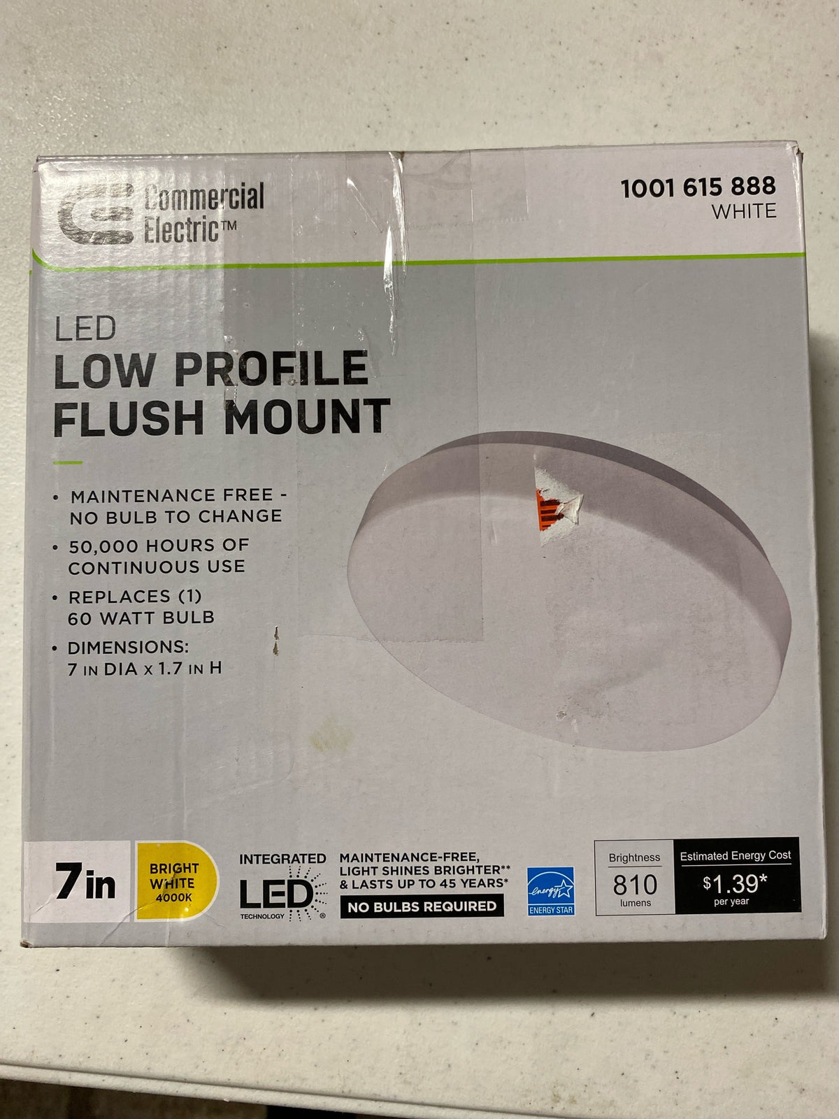 Commercial Electric 7" Round, LED, 810 Lumens Ceiling Flush Mount Light with Acrylic Lens