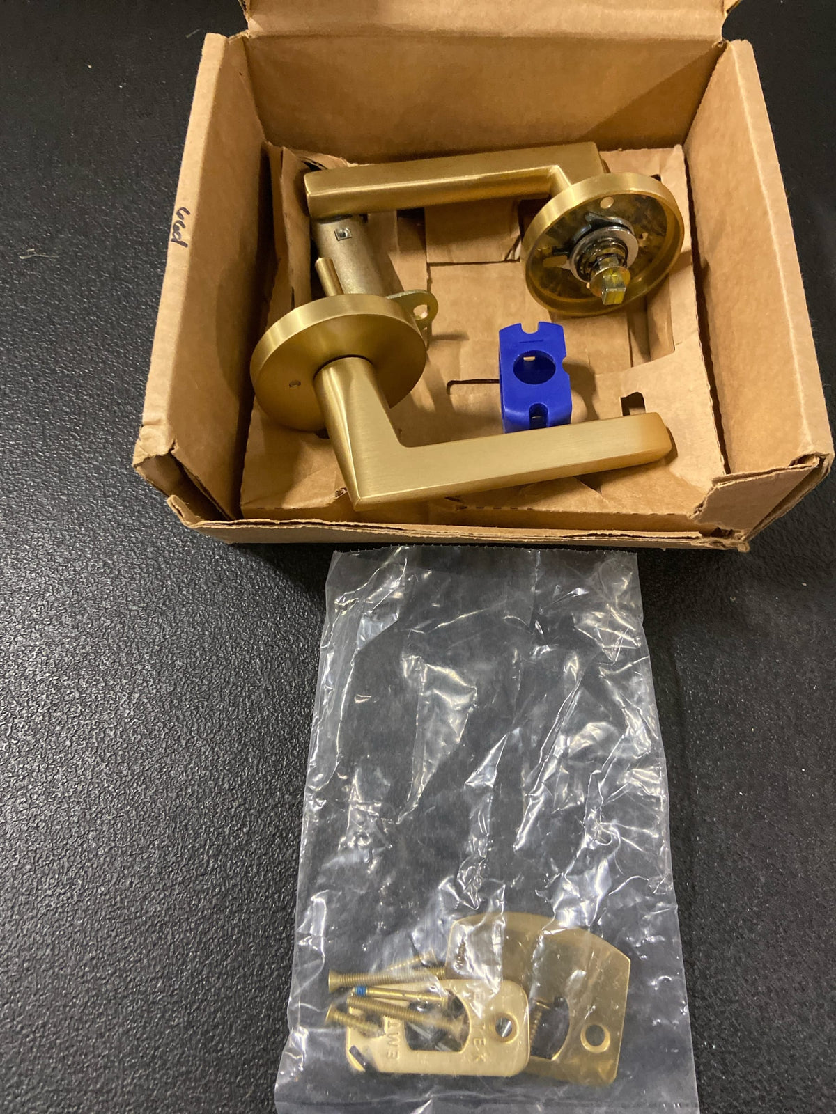 Emtek Privacy Set, Disk Rosette, Helios Lever (Left Hand, Satin Brass)