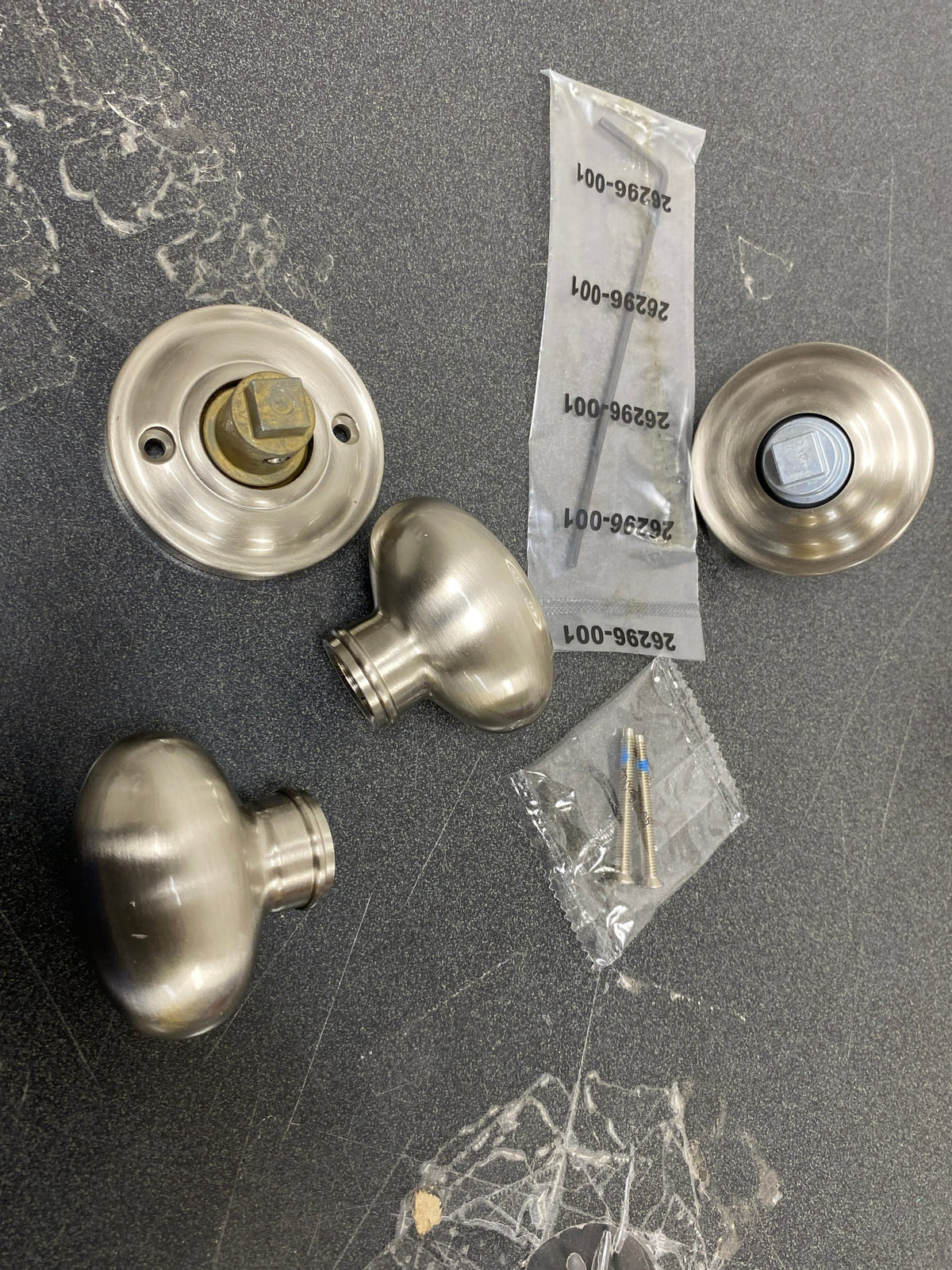 Baldwin FDELLTRR150 Ellipse Non-Turning Two-Sided Dummy Door Knob Set with Round Rose - Satin Nickel