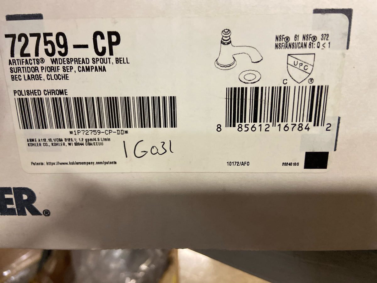Kohler K-72759-CP Artifacts 1.2 GPM Widespread Bathroom Faucet with Clicker Drain Assembly - Less Handles - Polished Chrome