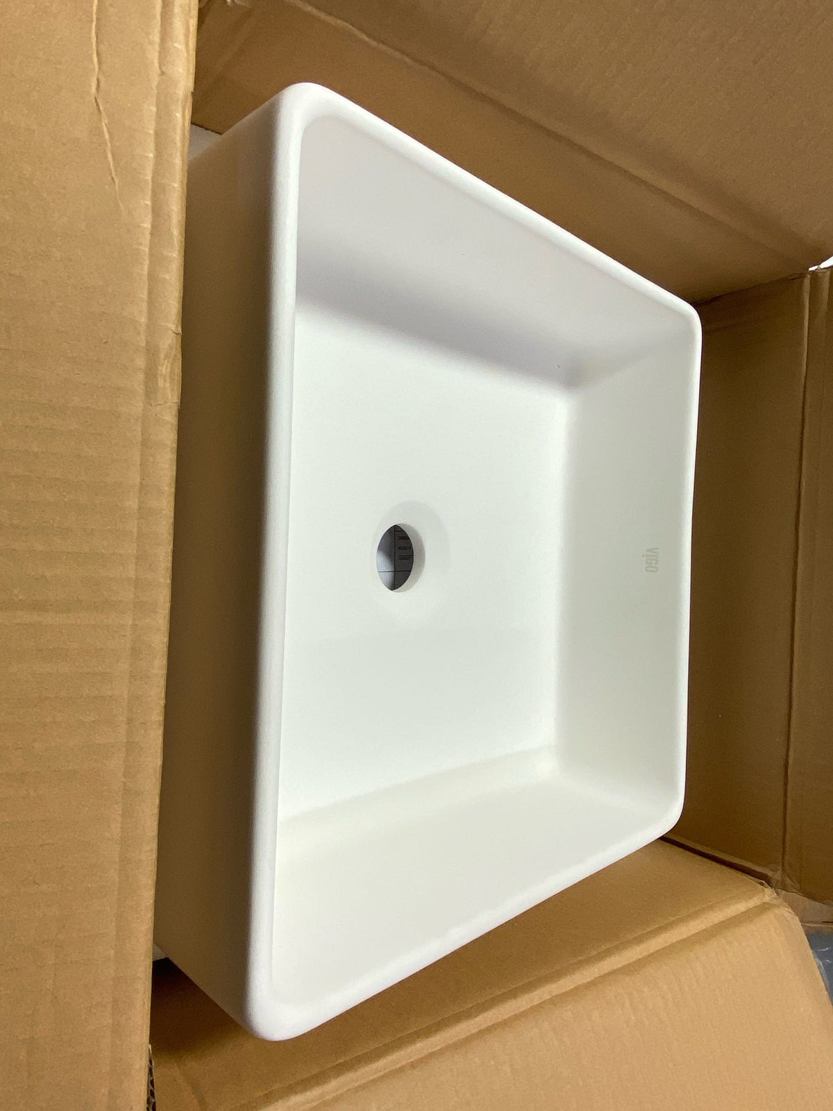 Vigo VG04001 Dianthus 15" L x 15" W x 5" H Square Stone Composite Vessel Bathroom Sink - White