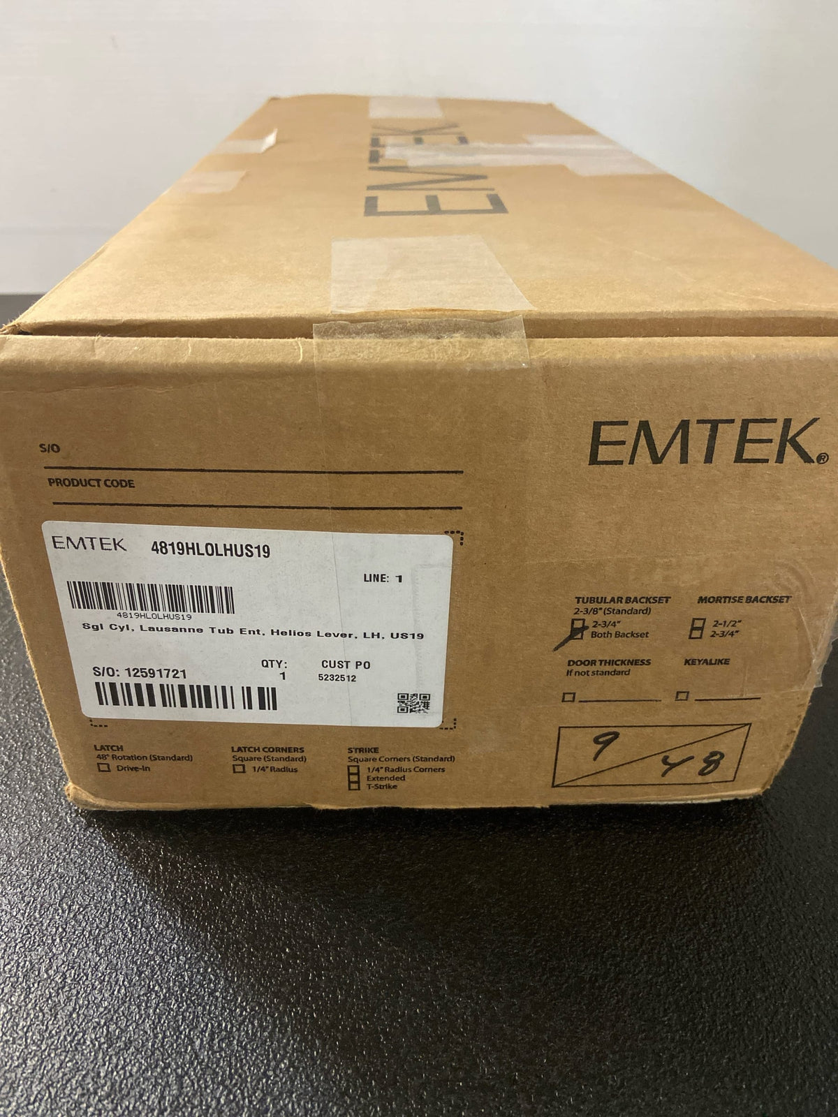 Emtek 4819HLOUS19LH Lausanne Left Handed Full Plate Single Cylinder Keyed Entry Handleset with Helios Interior Lever - Flat Black