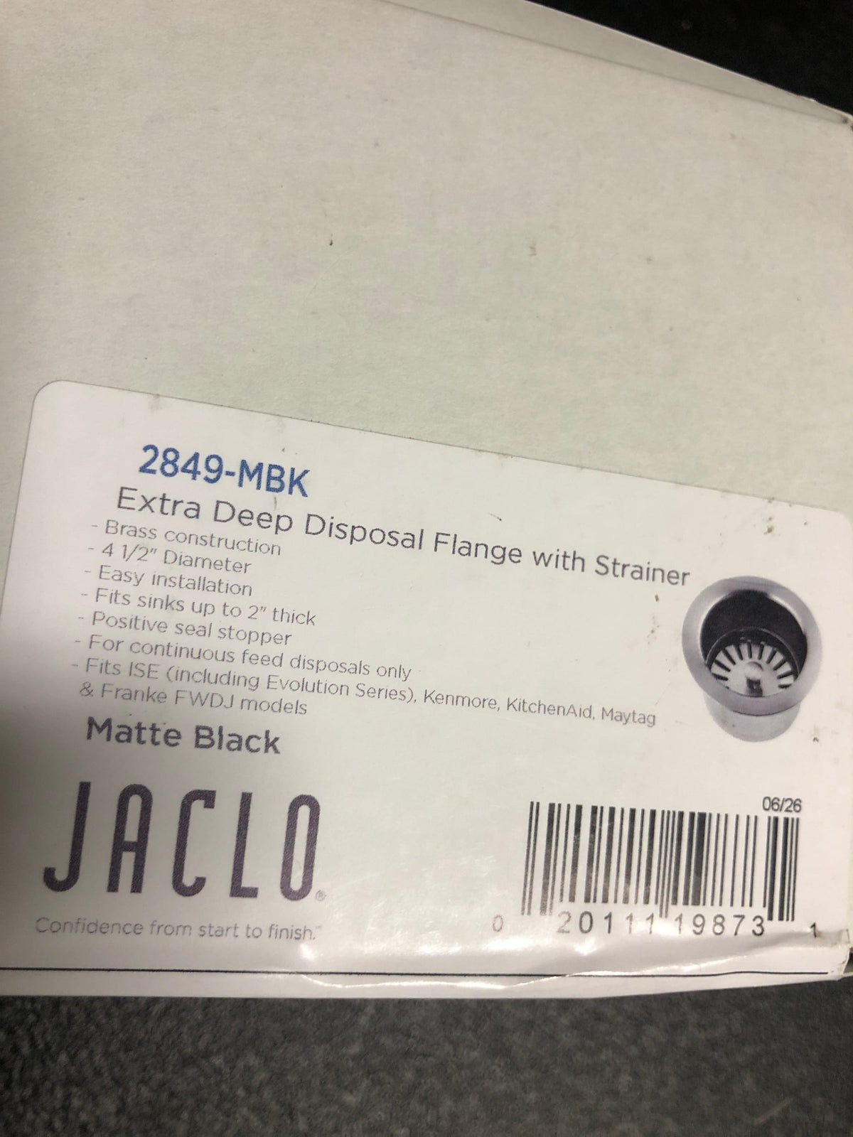Jaclo 2849-MBK Extra Deep Disposal Flange with Strainer - Matte Black