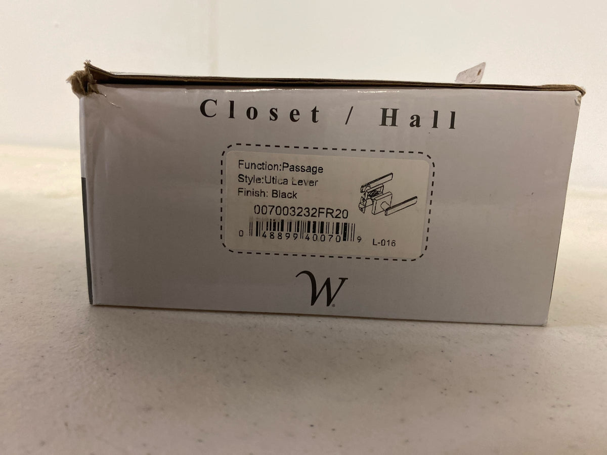 Weslock 007003232FR20 Utica Passage Door Lever Set with Square Rose from the Transitional Collection - Matte Black