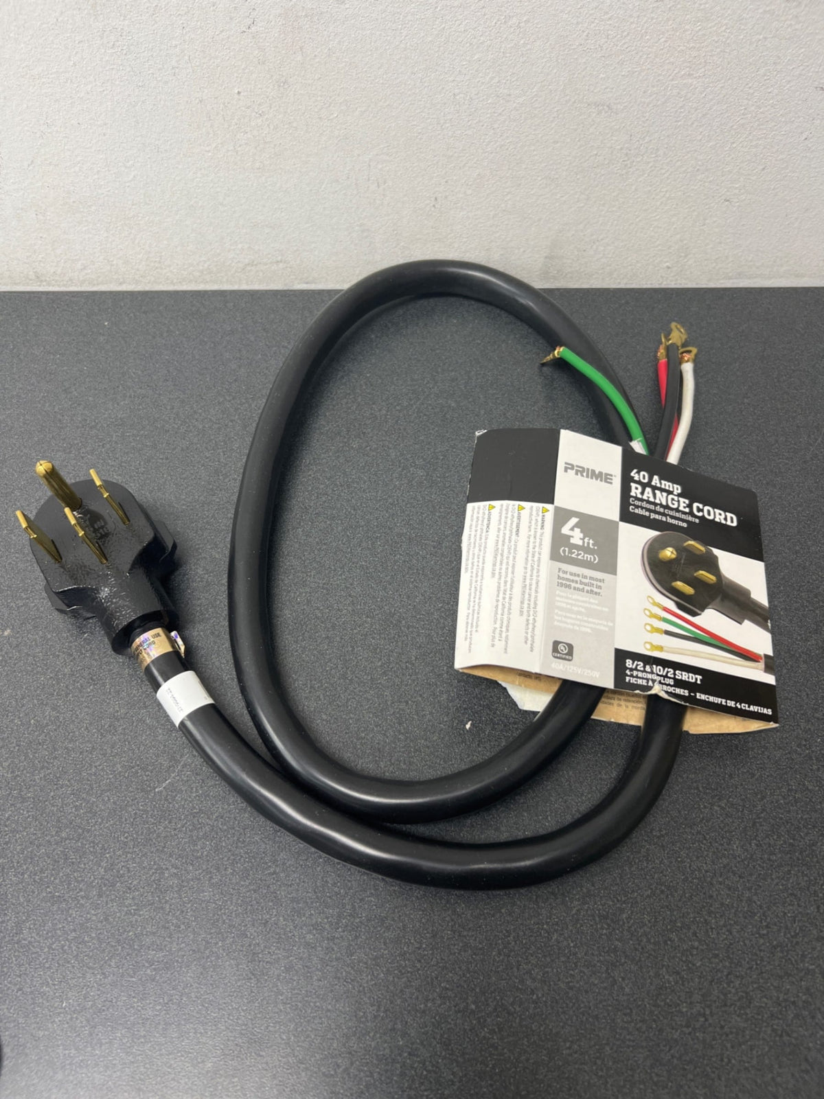 Prime wire and cable rd821024 4 ft. 40a 4-wire range cord - black