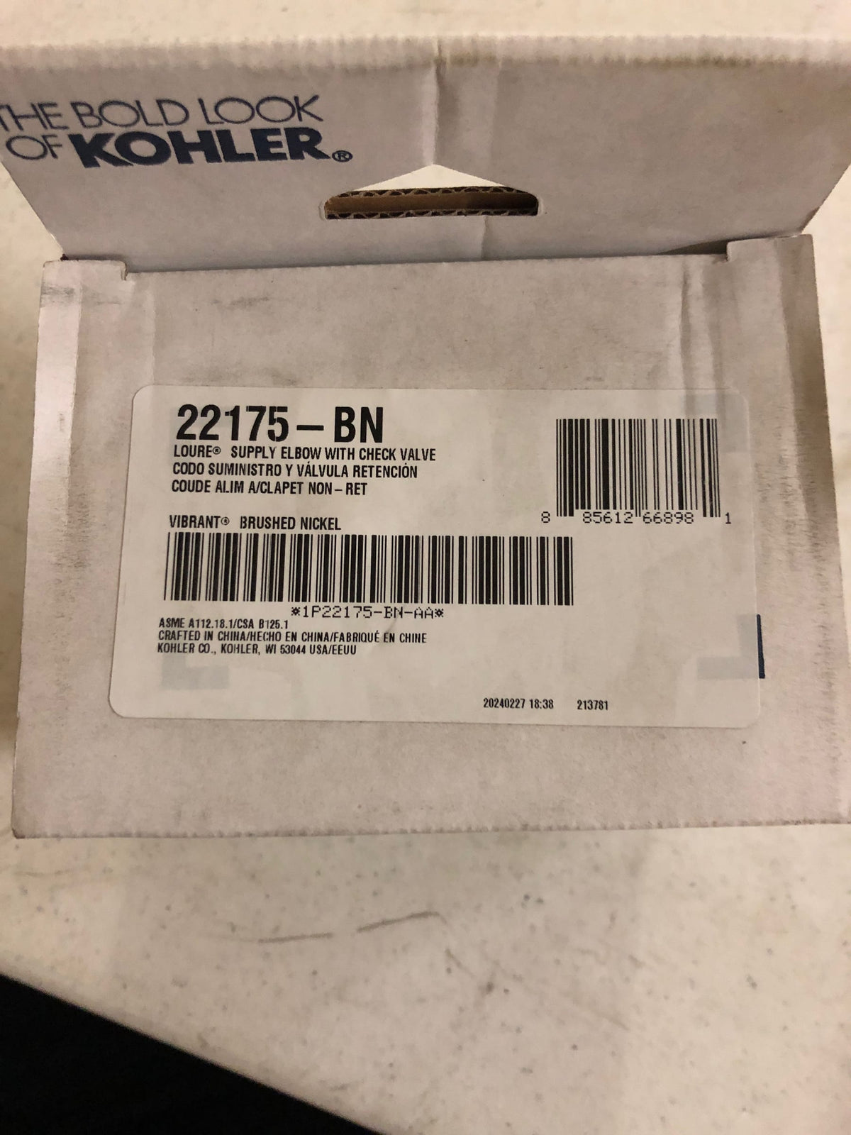 KOHLER Loure wall-mount supply elbow with check valve
