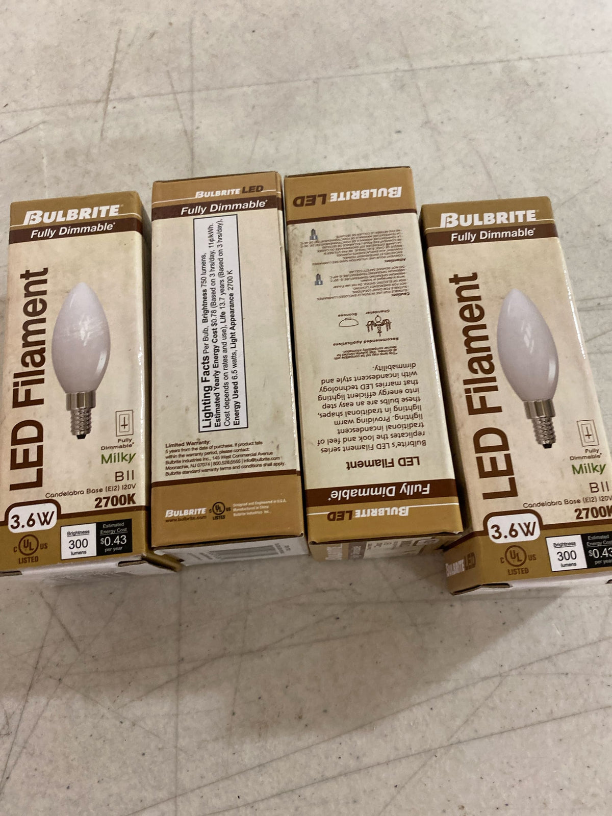 Bulbrite Pack of (4) Dimmable Milky Filament CA10 Candelabra
