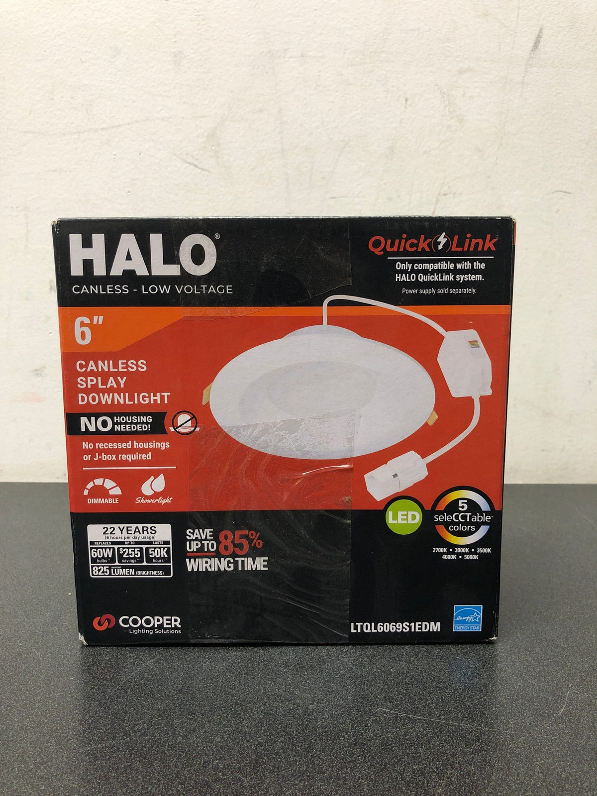 Halo LTQL6069S1EDM QuickLink Low Voltage, 6 in. Selectable CCT 2700-5000K, 600 Lumens, Recessed Canless LED Accessory Downlight, Dimmable