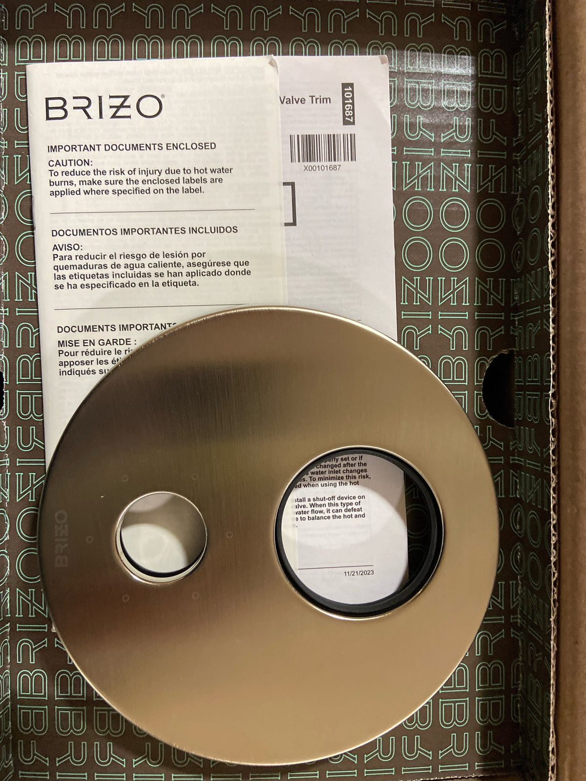 Brizo T75675-BN Odin Thermostatic Valve Trim with Integrated Volume Control and 6 Function Diverter for Three Shower Applications - Less Rough-In - Brushed Nickel