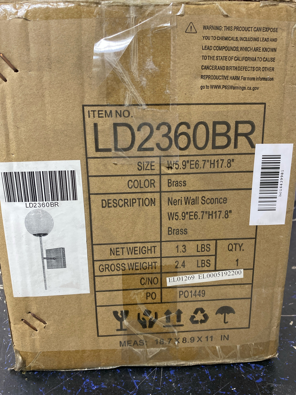 Elegant Lighting LD2360BR Neri 18" Tall Wall Sconce with Frosted Glass Shade - Brass / White