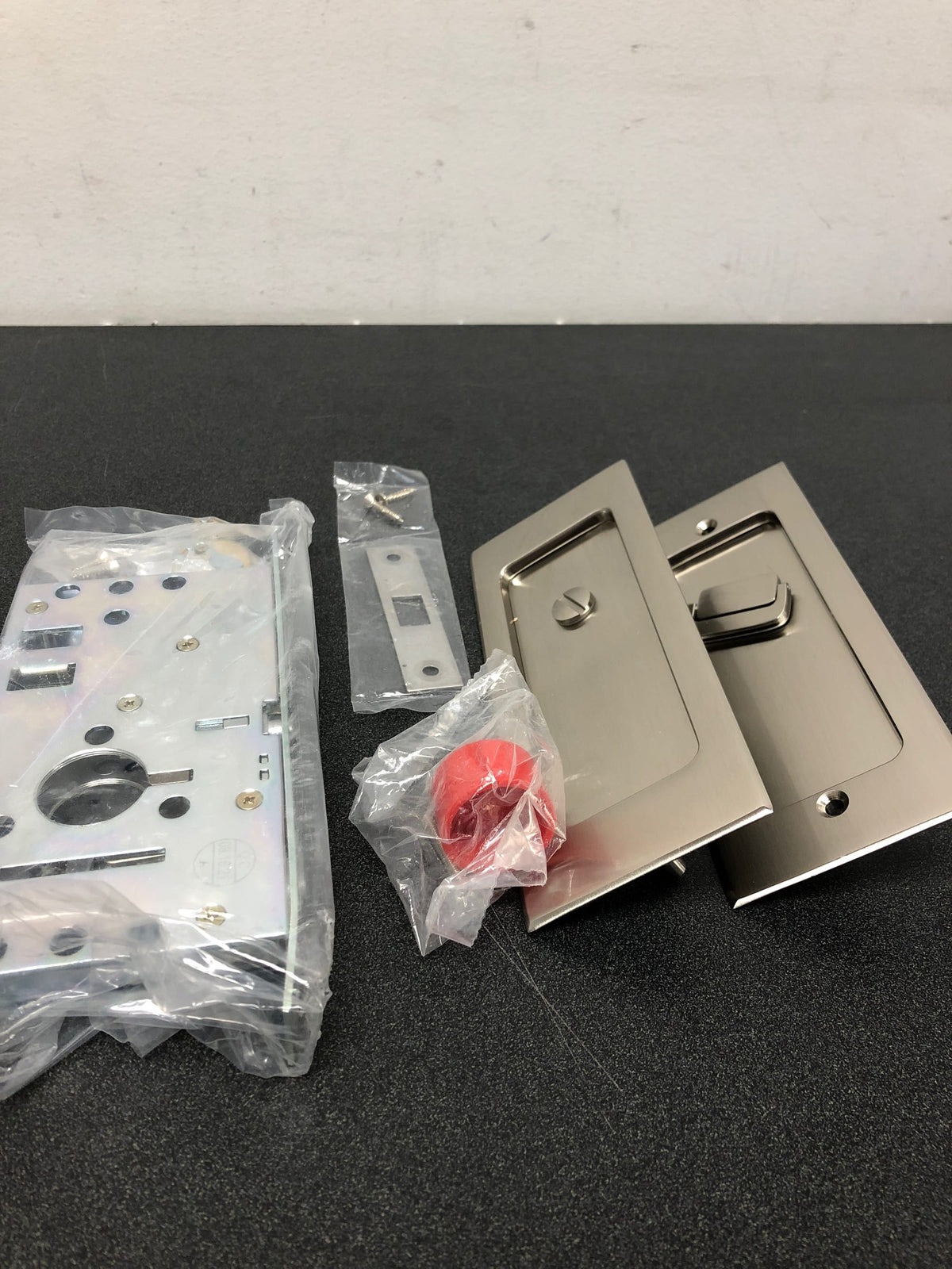 Emtek Modern Rectangular 7-1/4 Inch Privacy Mortise Pocket Door Lock for 1-3/8" Thick Doors