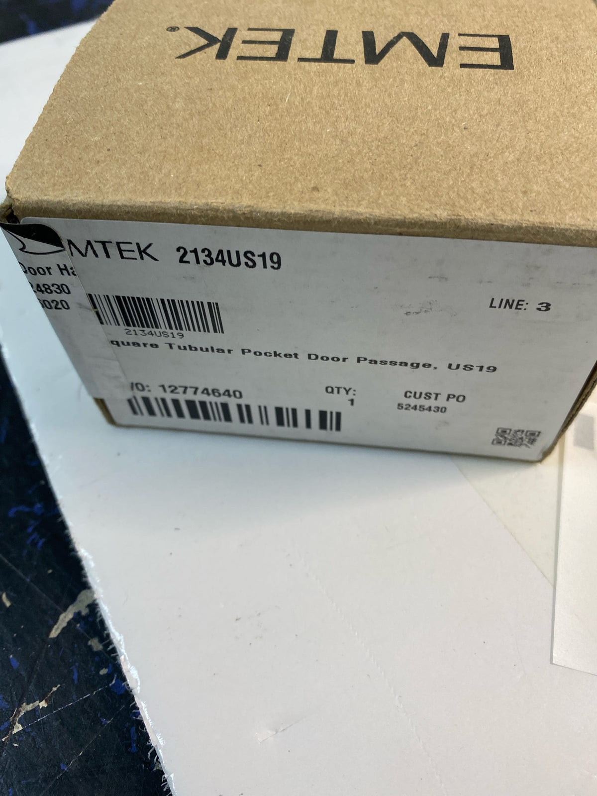 Emtek 2134US19 Square Tubular 2-1/2" Passage Pocket Door Pull - Flat Black