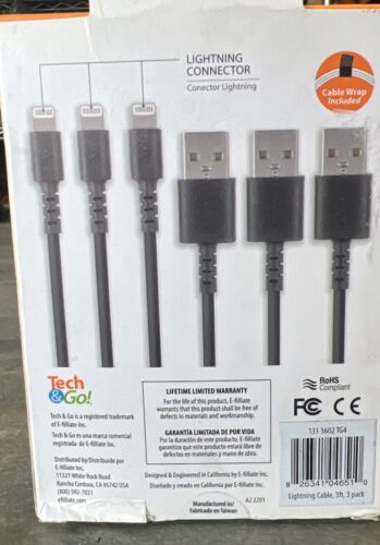 NEW Tech & Go 3 pack FAST Charging Cable 3ft iPhone iPad iPod Signature Series