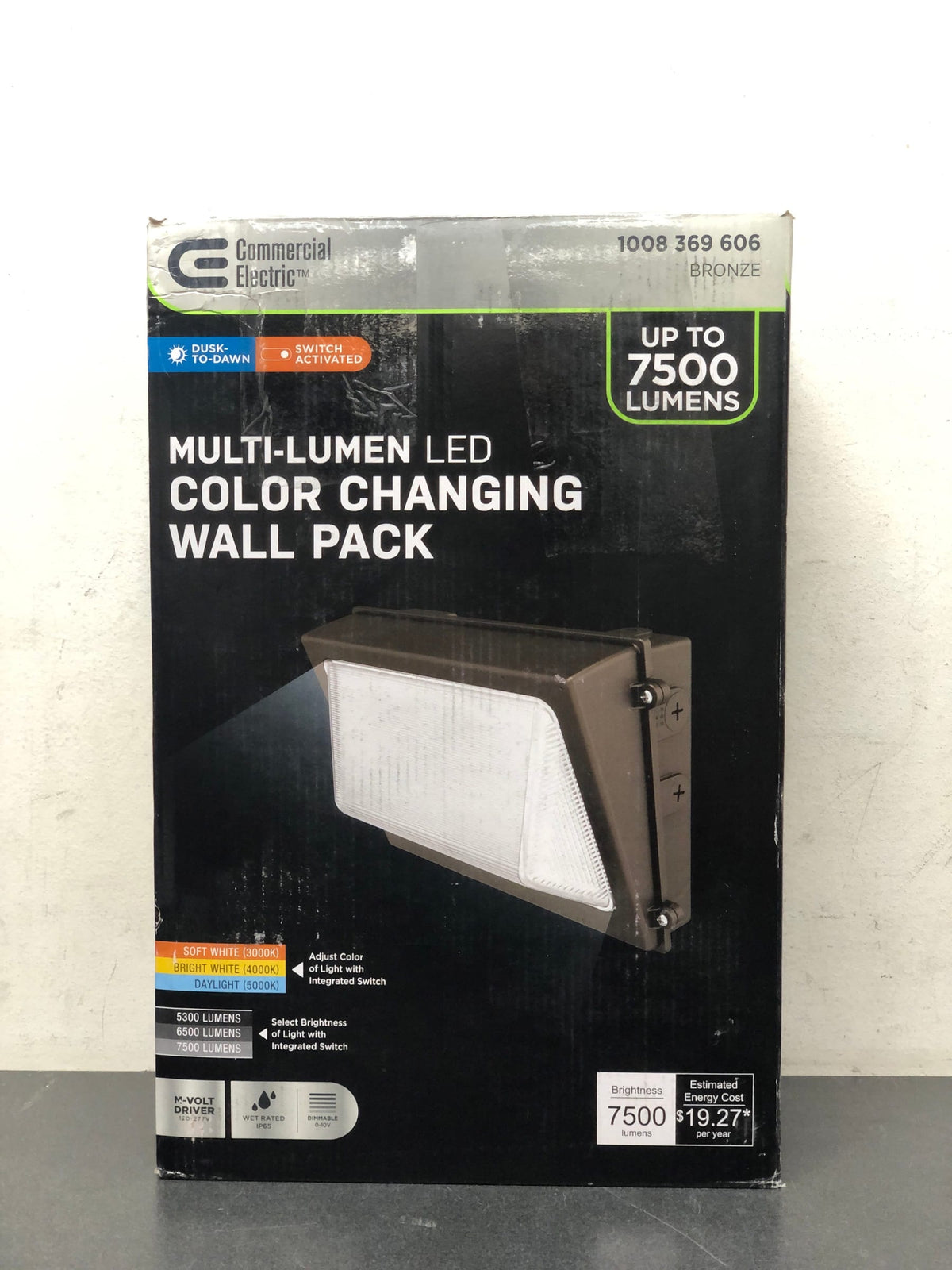 Commercial electric WP80CE/1 250-Watt Equivalent, Integrated LED, Bronze, Dusk to Dawn Wall Pack Light, 3000K-5000K