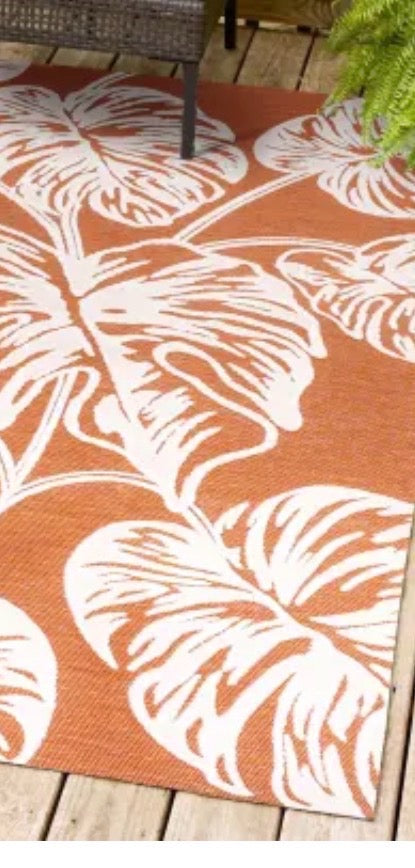 JONATHAN Y Lighting HWC100A-3 Hawaii 3' x 5' Polypropylene Botanical Indoor/Outdoor Area Rug - Orange / Ivory