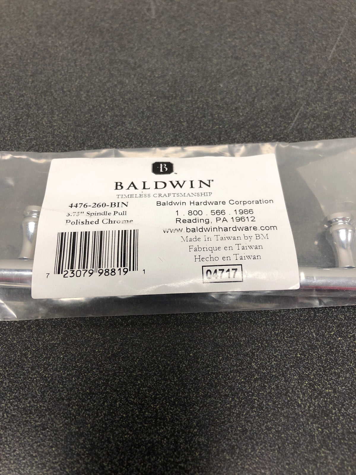 Baldwin 4476260 3.75 in. center to center spindle cabinet pull, polished chrome