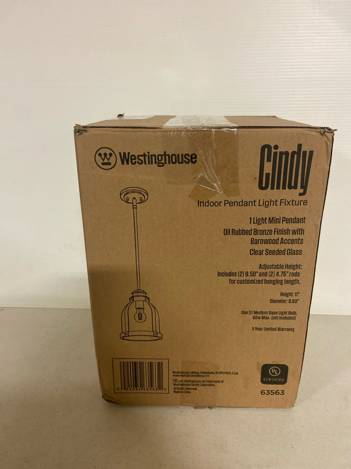 Westinghouse 6356300 Single Light 8" Wide Mini Pendant with Hand Blown Shade - Oil Rubbed Bronze / Barnwood