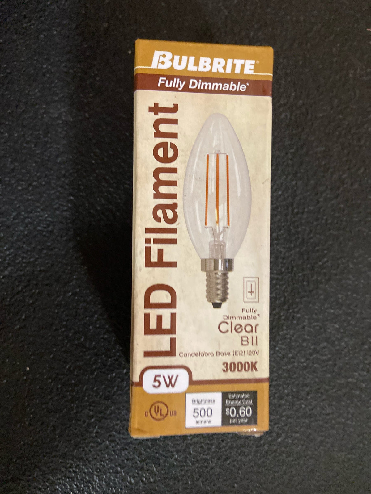 Bulbrite 861585 Pack of (4) 5 Watt Dimmable B11 Candelabra (E12) LED Bulbs - Clear - 500 Lumens, 3000K, and 80CRI - Clear