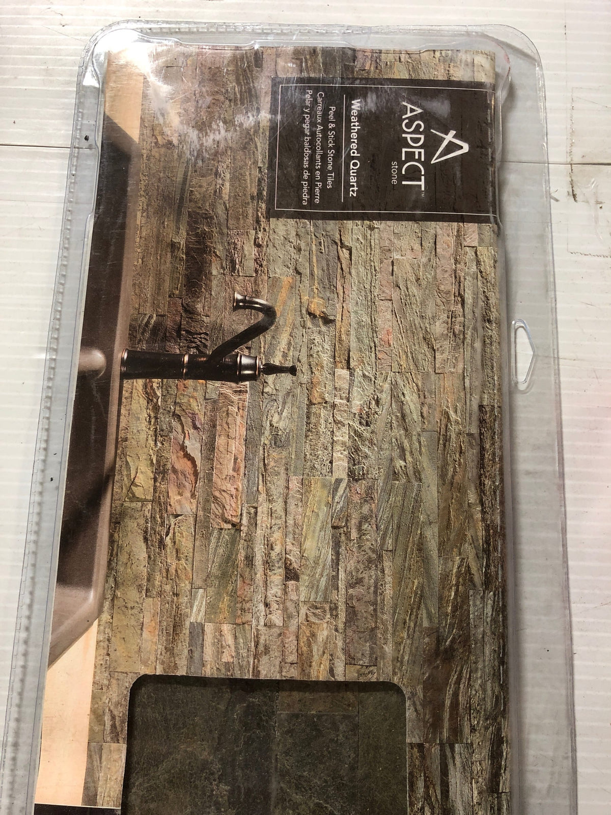Aspect A9080 23.6 in. x 5.9 in. Weathered Quartz Peel and Stick Stone Decorative Tile Backsplash