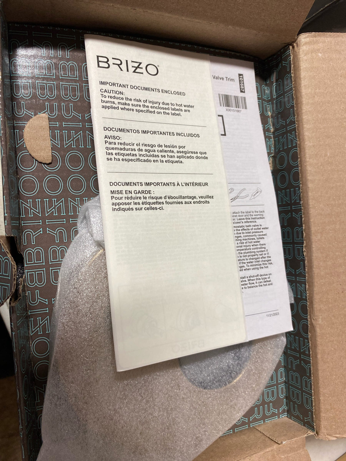 Brizo T75675-GL Odin Thermostatic Valve Trim with Integrated Volume Control and 6 Function Diverter for Three Shower Applications - Less Rough-In - Luxe Gold
