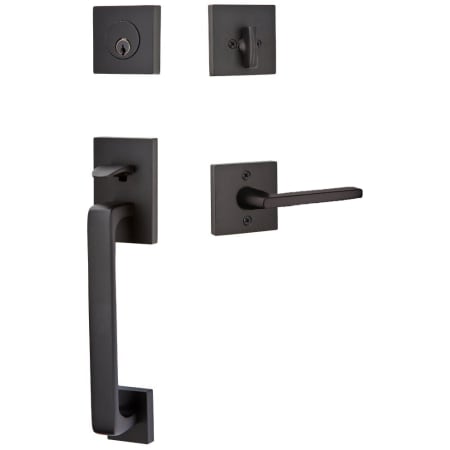 Emtek 4820HLOUS19LH Baden Left Handed Sectional Single Cylinder Keyed Entry Handleset with Helios Interior Lever - Flat Black