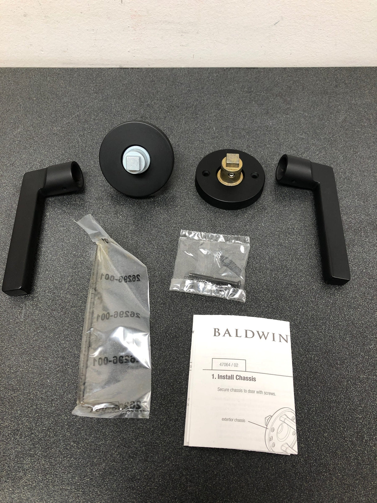 Baldwin FDSQUCRR190 Square Non-Turning Two-Sided Through-Door Dummy Door Lever Set from the Reserve Collection - Satin Black