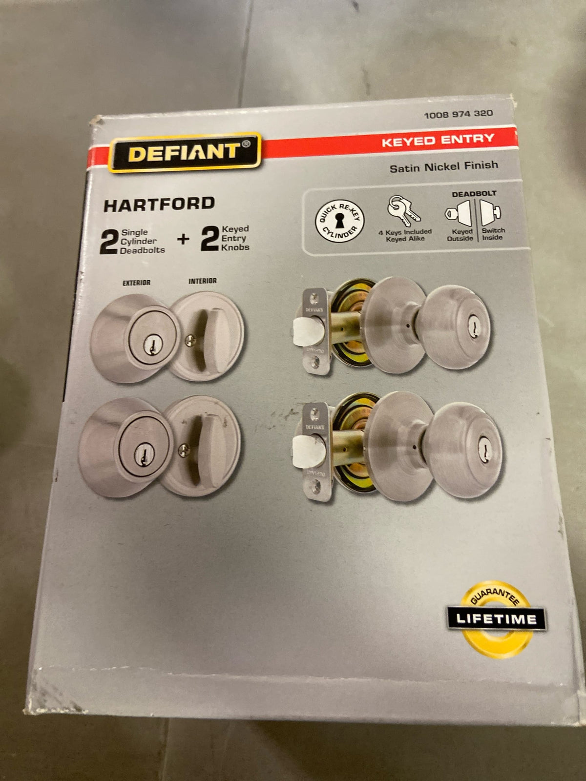 Defiant 32BGX2D1BD Hartford Satin Nickel Single Cylinder Keyed Entry Project Pack