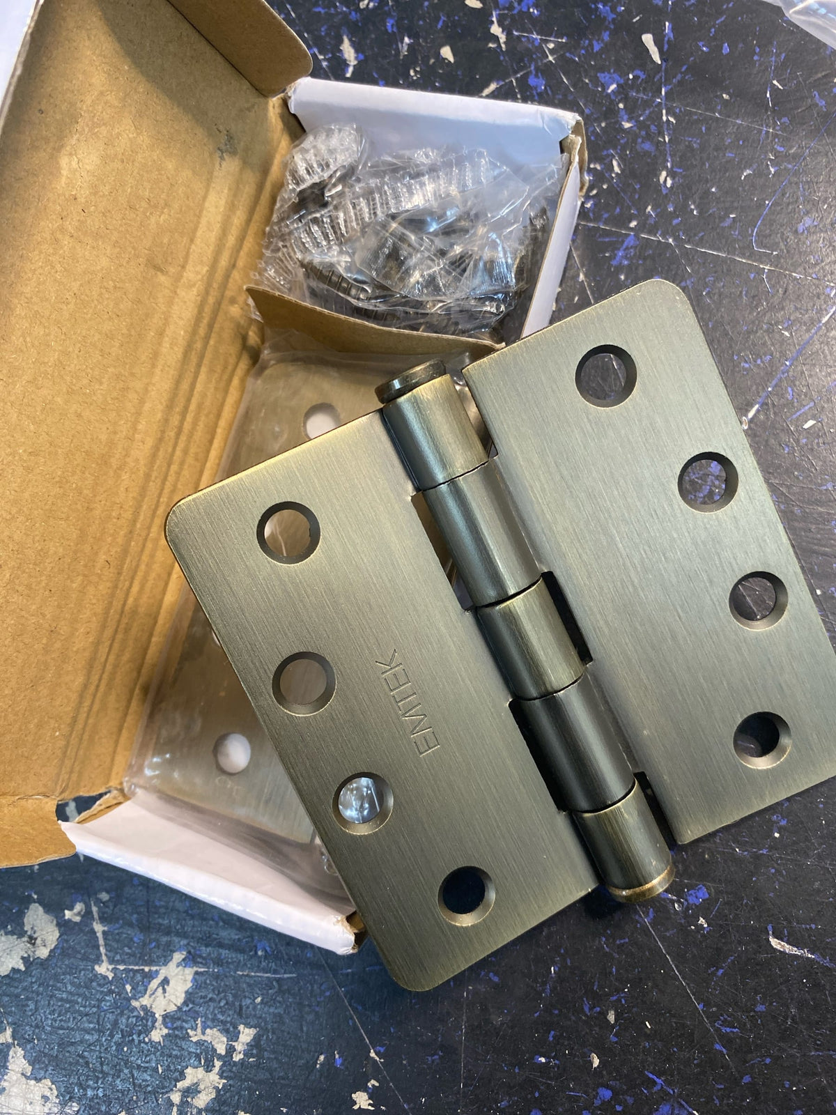 Emtek 92024US7 4" x 4" Plain Bearing 1/4" Radius Corners Mortise Hinge - Pair - French Antique